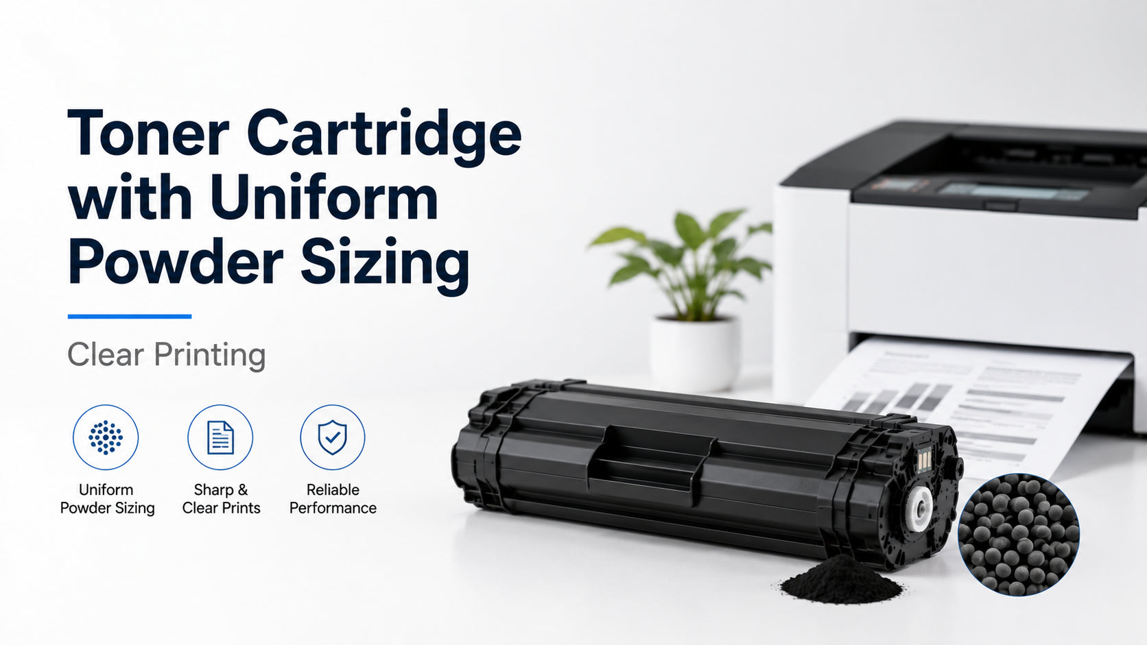 Toner Cartridge with Uniform Powder Sizing Clear Printing