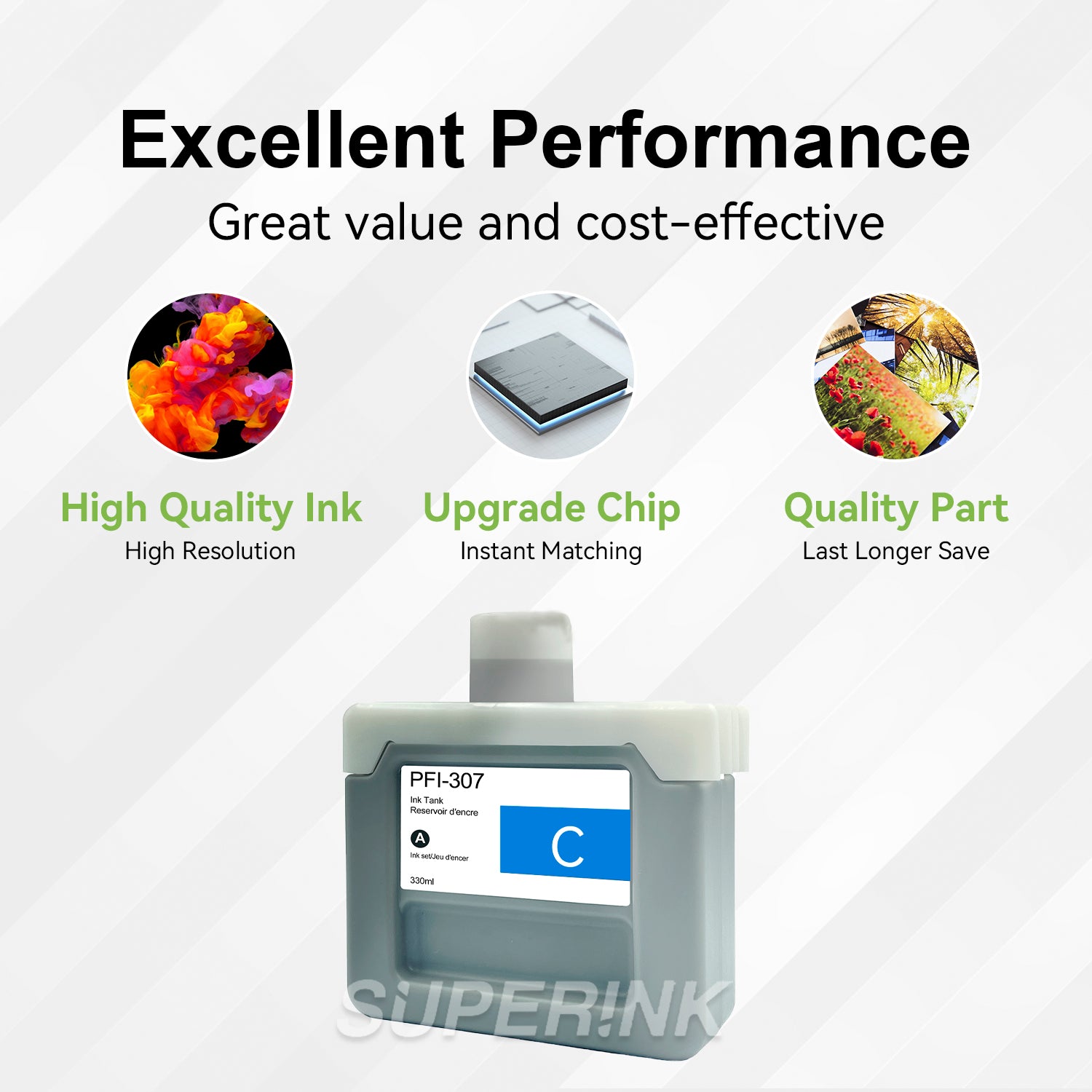 Compatible Canon PFI-307C 330ml Cyan Ink By Superink