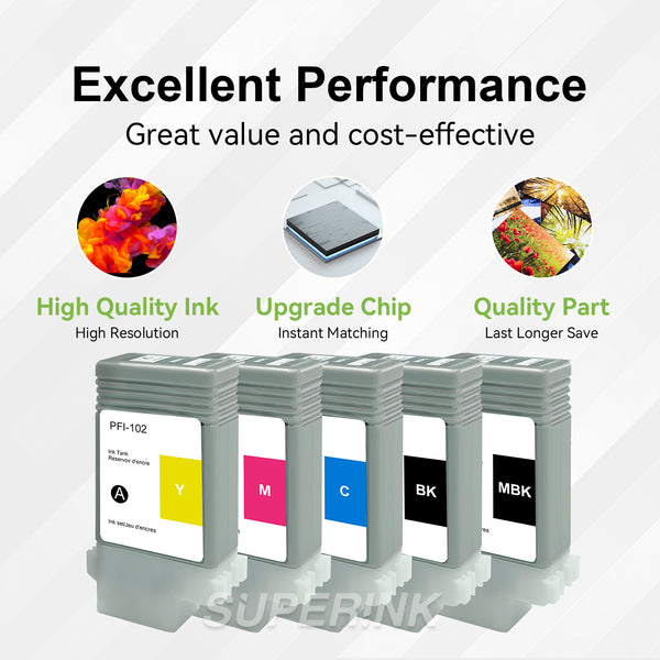 Compatible Canon PFI-102 Ink Cartridge Combo MBK/BK/C/M/Y - Superink.ca