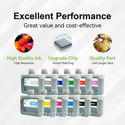 Compatible Canon PFI-301 330ml 12pcs Combo Ink Cartridge By Superink