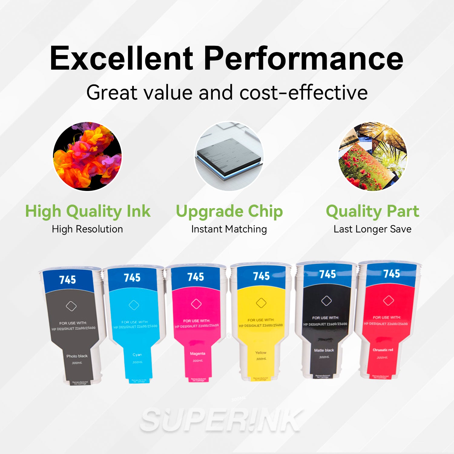 Compatible HP 745 300ml 6pcs Ink Combo MBK/PBK/C/M/Y/R By Superink