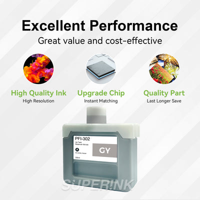Compatible Canon PFI-302GY 330ml Grey Ink By Superink