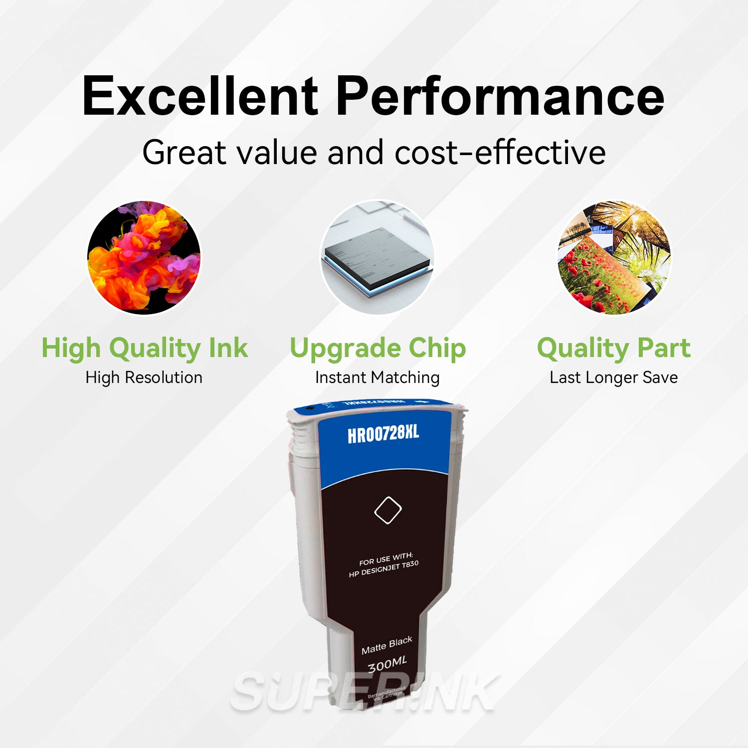 Compatible HP 728XL Matte Black 300ML Ink Cartridge By Superink