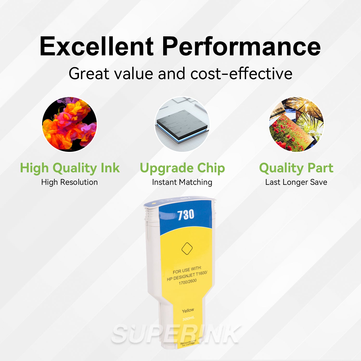 Compatible HP 730 (P2V70A) 300ml Yellow Ink Cartridge By Superink