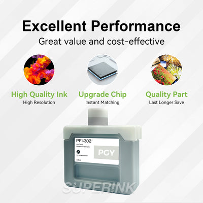 Compatible Canon PFI-302PGY 330ml Photo Grey Ink By Superink