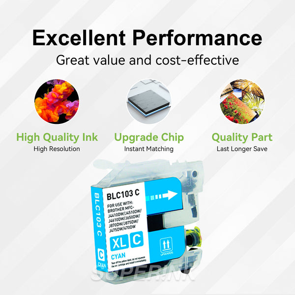Compatible Brother LC103C High Yield Cyan Inkjet Cartridge by Superink ...