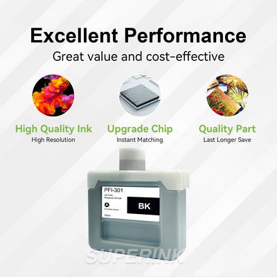 Compatible Canon PFI-301BK 330ml Black Ink By Superink