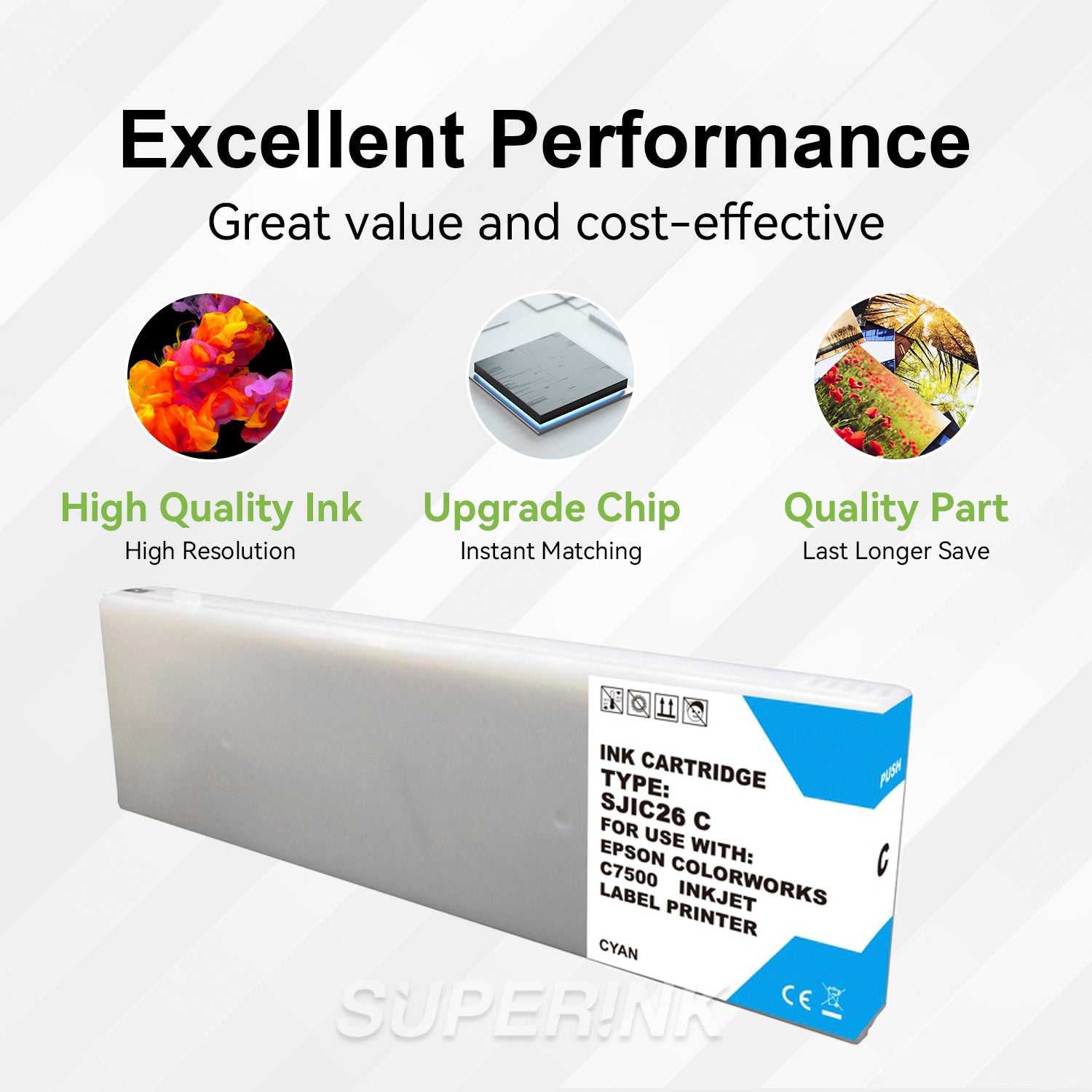 Compatible Epson TM-C7500 Cyan Ink Cartridge SJIC26P(C) by Superink