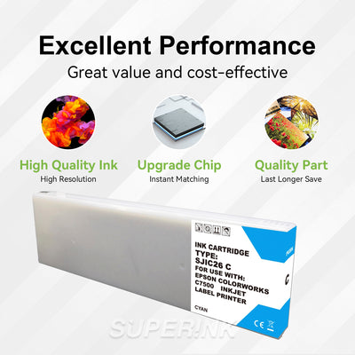 Compatible Epson TM-C7500 Cyan Ink Cartridge SJIC26P(C) by Superink