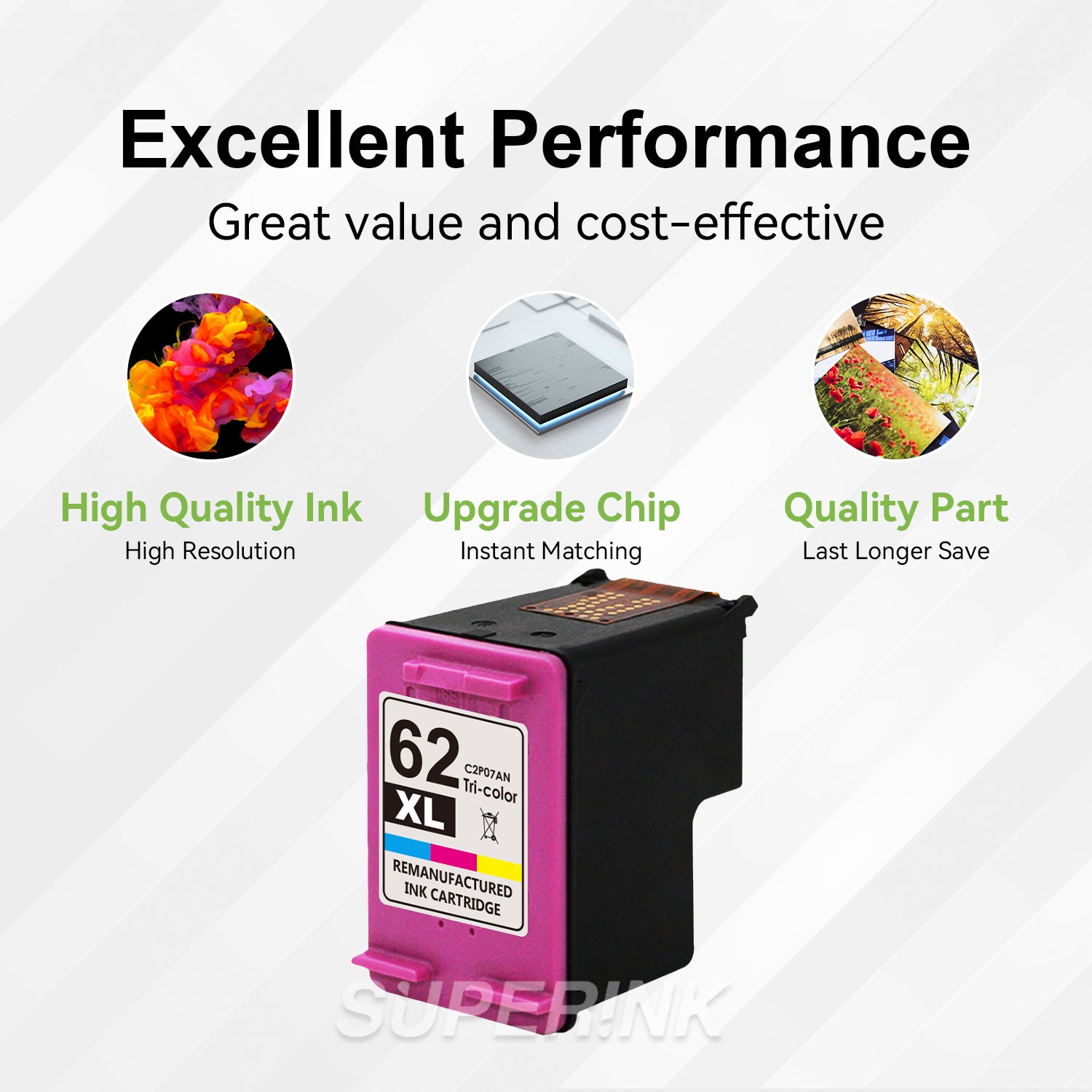 Compatible HP 62XL Tri-color Ink Cartridge (C2P07AN) By Superink