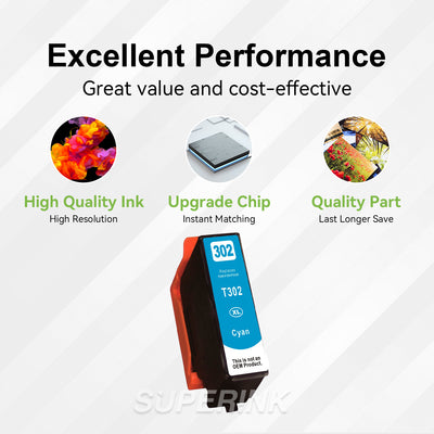 Compatible Epson T302XL220 Cyan Inkjet Cartridge By Superink