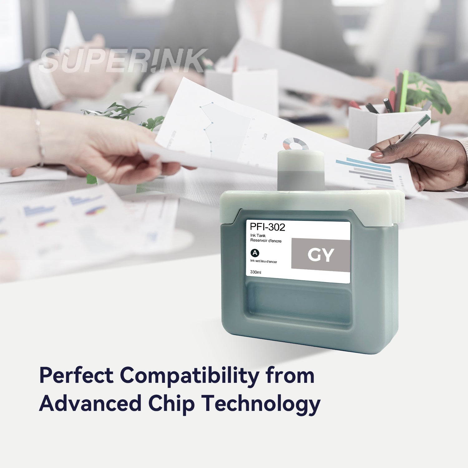 Compatible Canon PFI-302GY 330ml Grey Ink By Superink