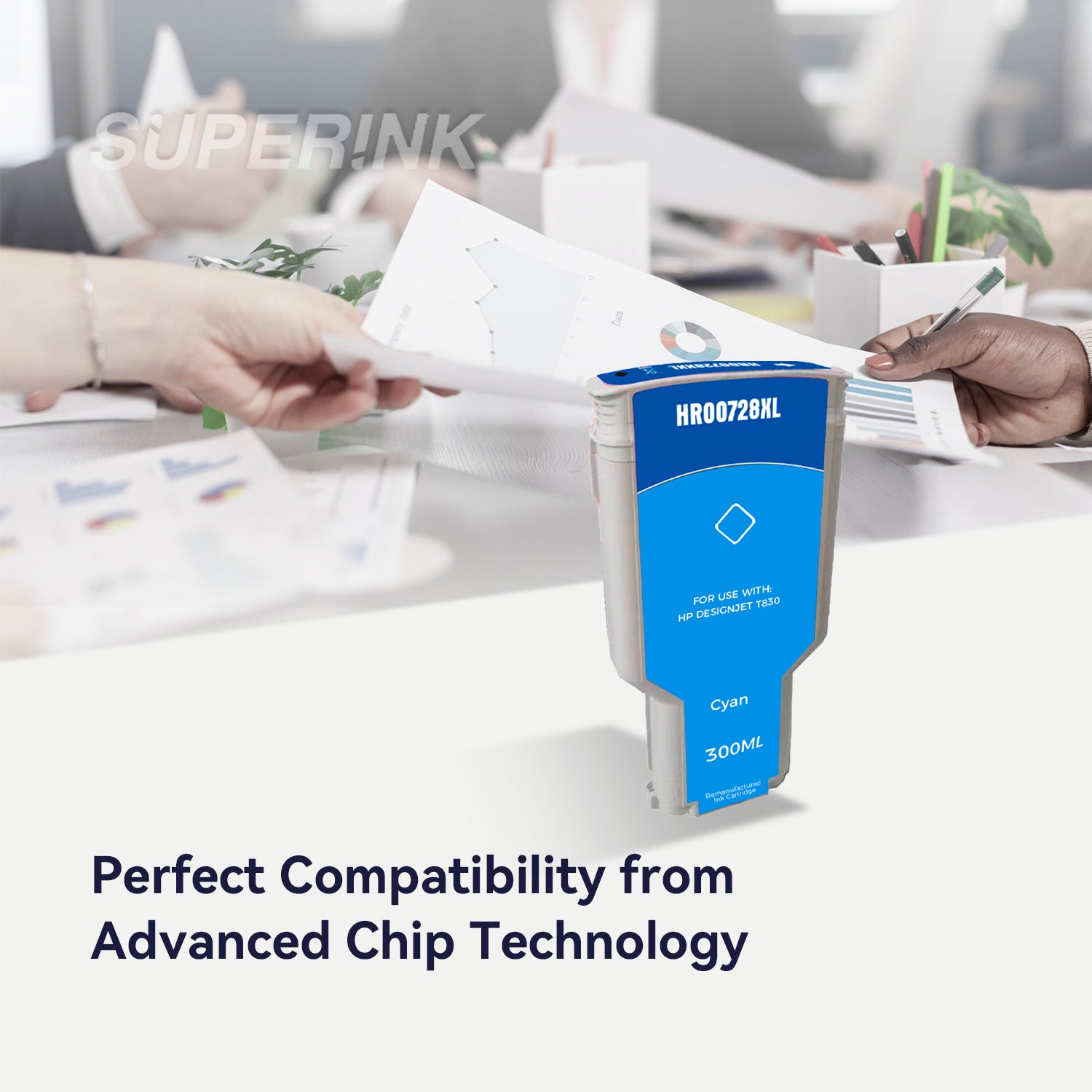 Compatible HP 728 Cyan 300ML Ink Cartridge By Superink