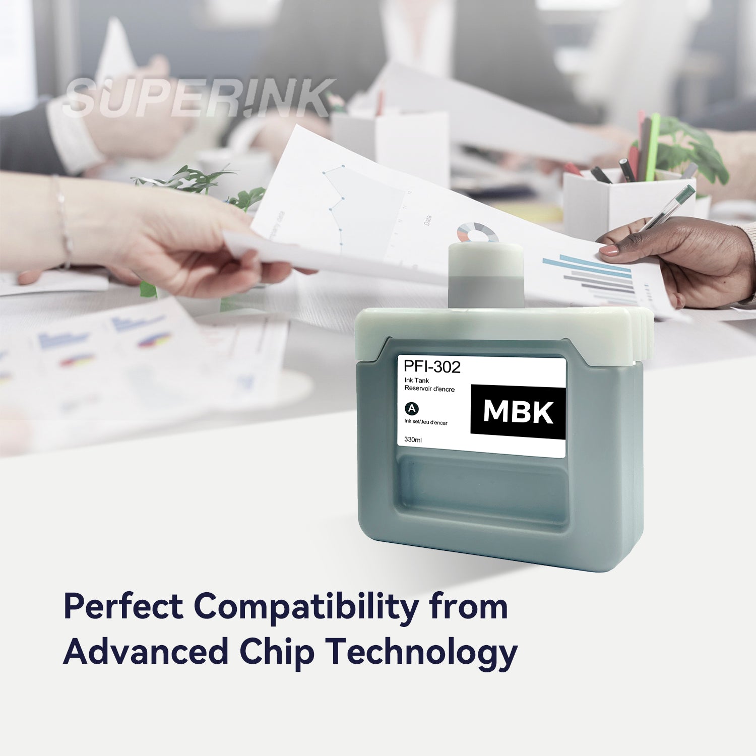 Compatible Canon PFI-302MBK 330ml Matte Black Ink By Superink