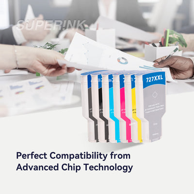Compatible HP 727 300ml Ink Combo MBK/PBK/C/M/Y/GY By Superink