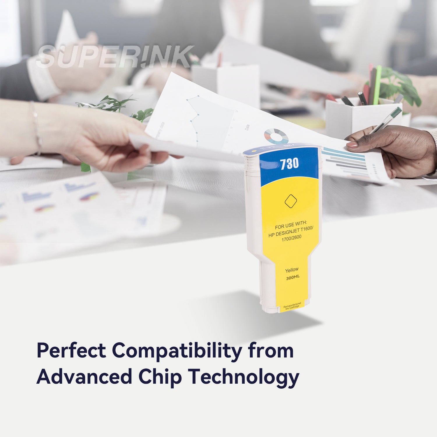 Compatible HP 730 (P2V70A) 300ml Yellow Ink Cartridge By Superink