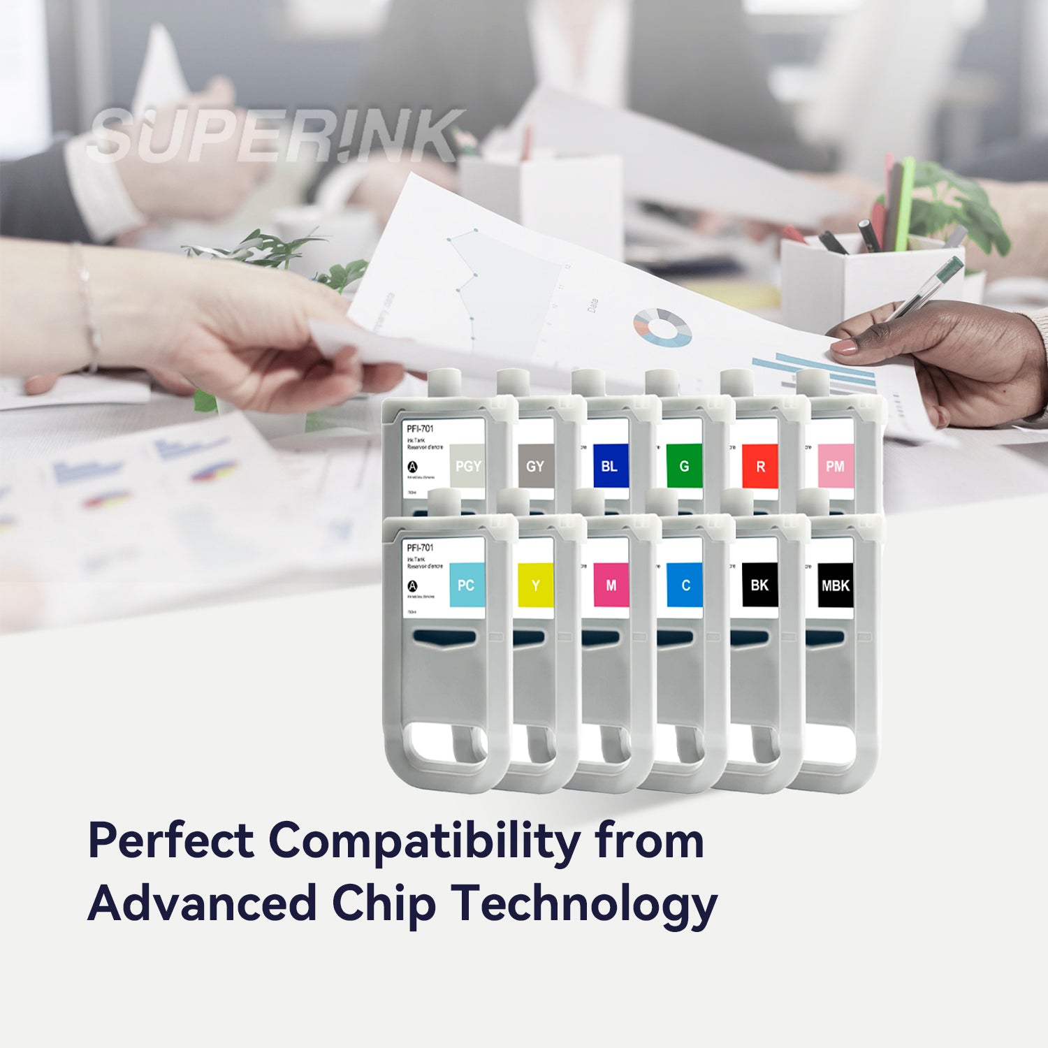 Compatible Canon PFI-701 12pcs Combo Ink Cartridge By Superink