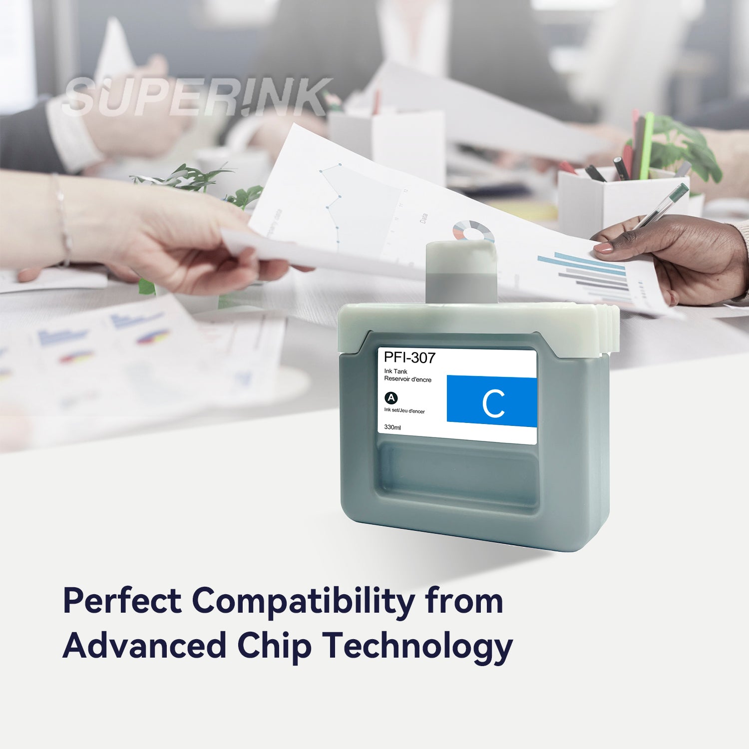 Compatible Canon PFI-307C 330ml Cyan Ink By Superink