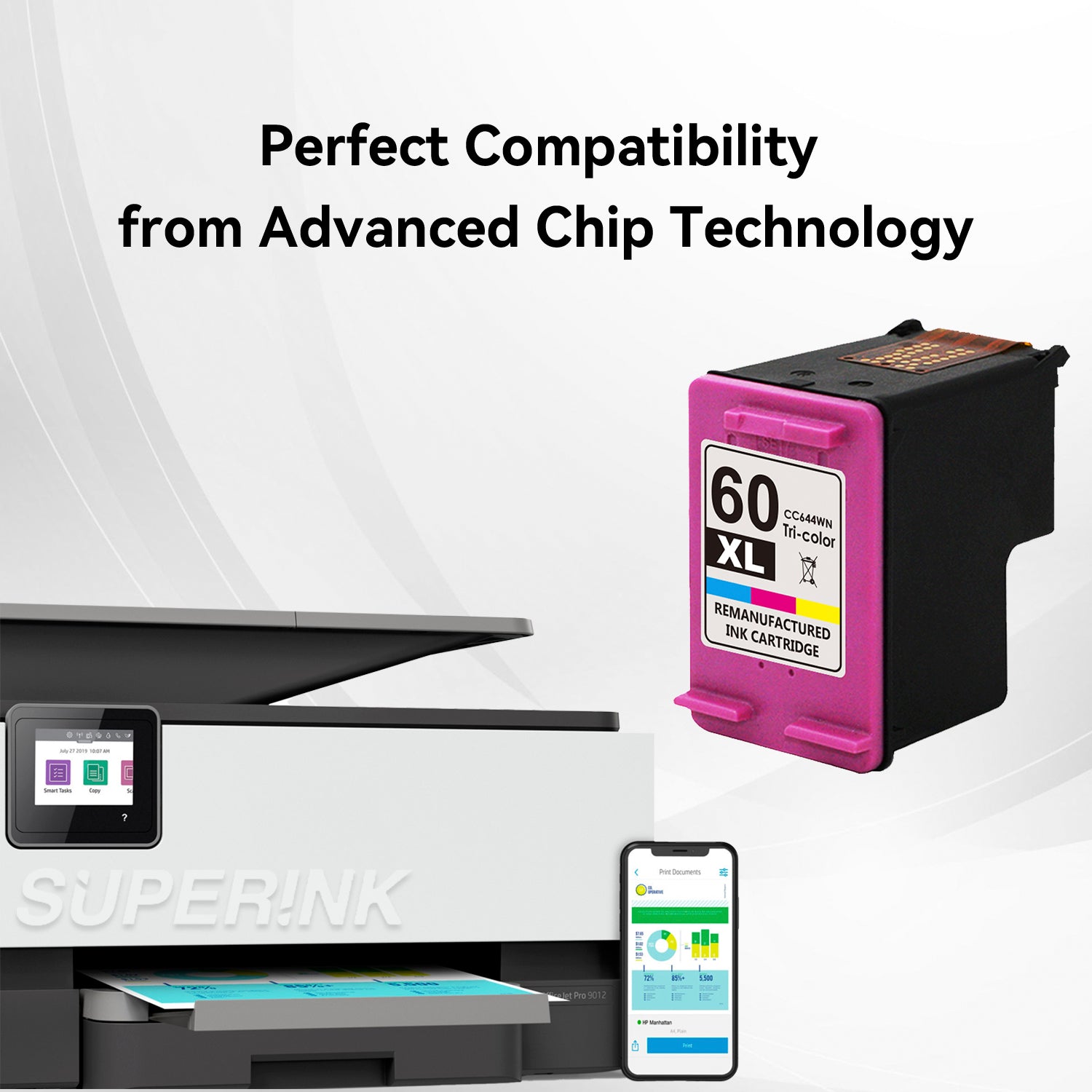 Compatible HP 60XL Tri-Color Ink Cartridge  (CC644WC) By Superink