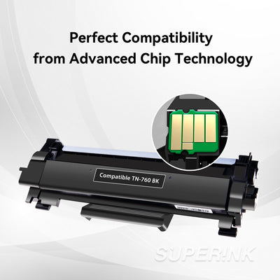 Compatible Brother TN-760 / TN760 Black Toner WITH CHIP by Superink
