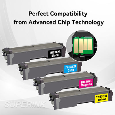 Compatible Brother TN635 / TN635XL Toner Cartridge Set High Yield BK/C/M/Y