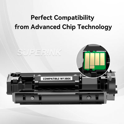 Compatible HP 138X W1380X Black Toner Cartridge WITH CHIP by Superink