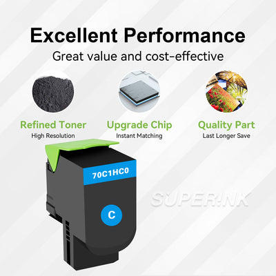 Compatible Lexmark 70C1HC0 Cyan Toner Cartridge By Superink