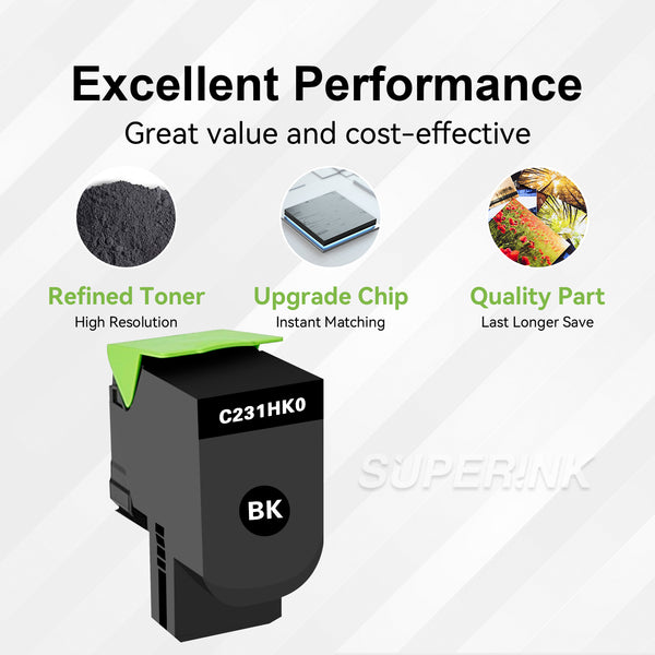 Set 4 Cartucce Toner Compatibili Per Lexmark C2310K0 C2310C0 C2310M0 C2310Y0 &ndash; Nero, Ciano, Magenta, Giallo (Resa 1000 Pagine, XL)