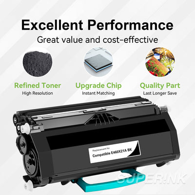 Cartouche de toner noir Lexmark E460 compatible (E460X21A) par Superink