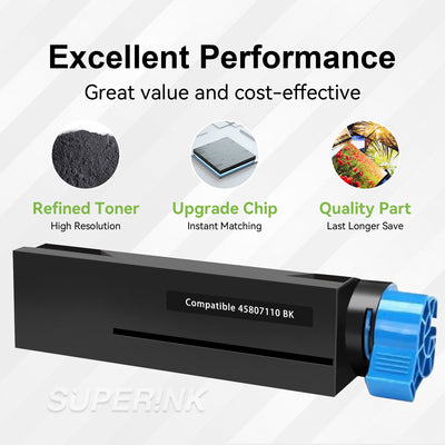Compatible OKIDATA 45807110 Black Toner Cartridge By Superink