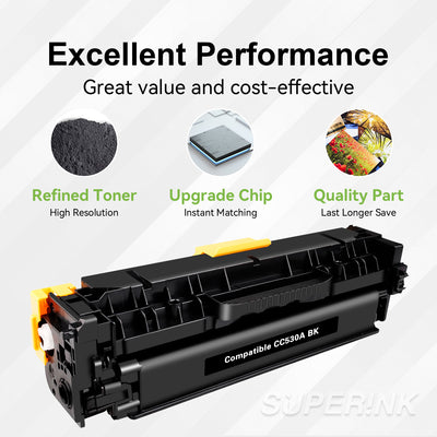 Compatible HP CC530A (304A) Black Toner Cartridge By Superink