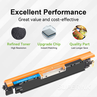 Compatible HP 126A / CE311A Cyan Toner Cartridge By Superink