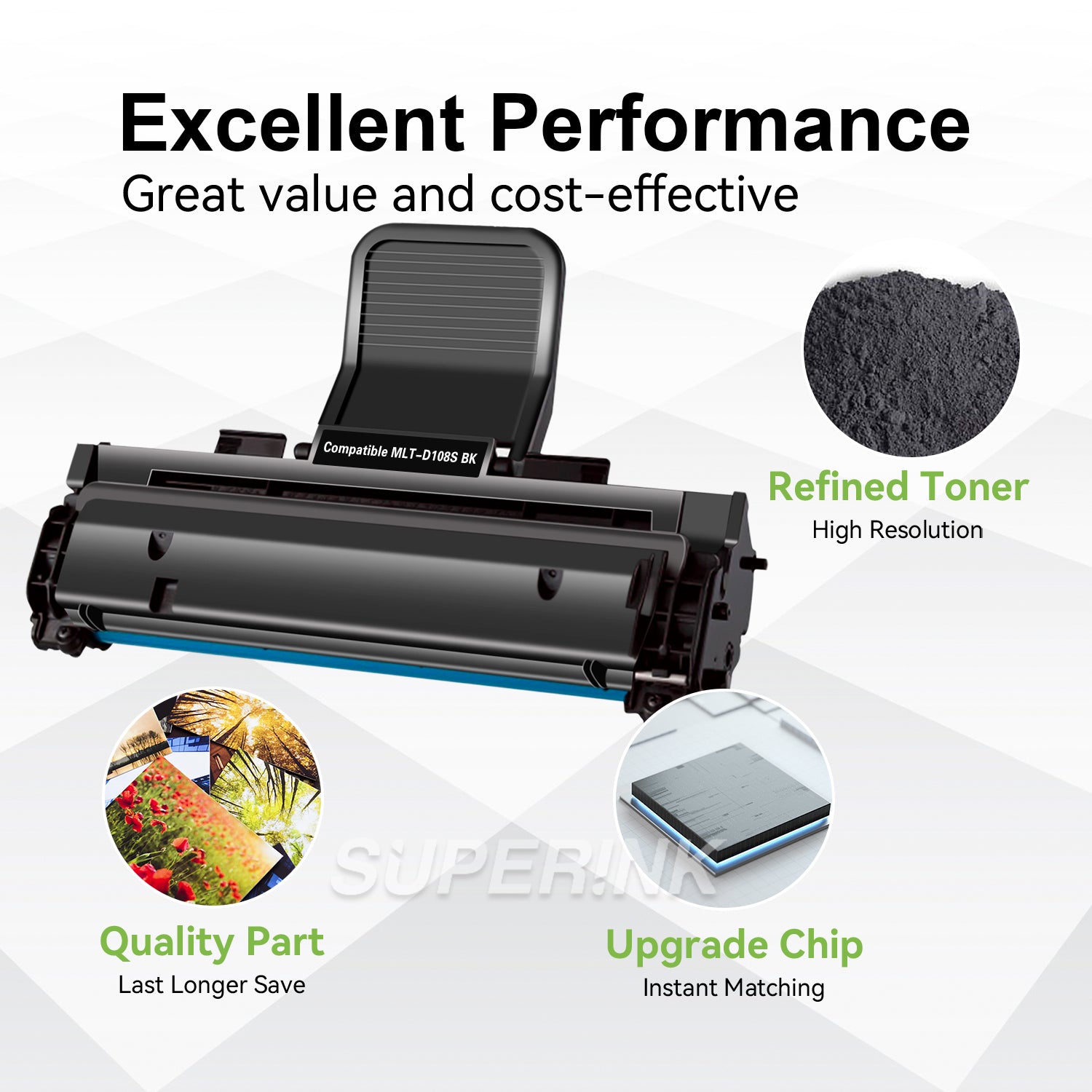 Compatible Samsung MLT-D108S Black Toner Cartridge By Superink