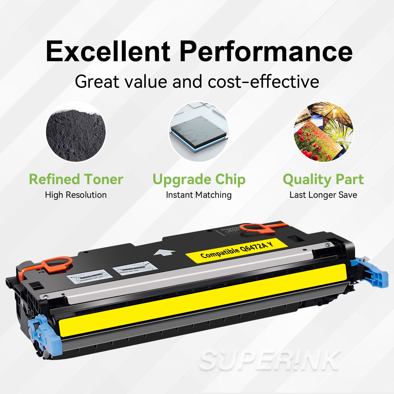 Compatible HP Q6472A Yellow Toner Cartridge (HP 502A) By Superink