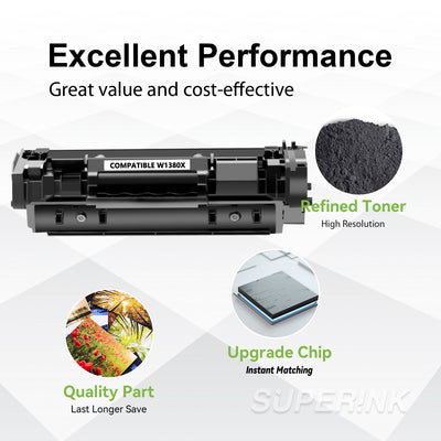 Compatible HP 138X W1380X Black Toner Cartridge WITH CHIP by Superink