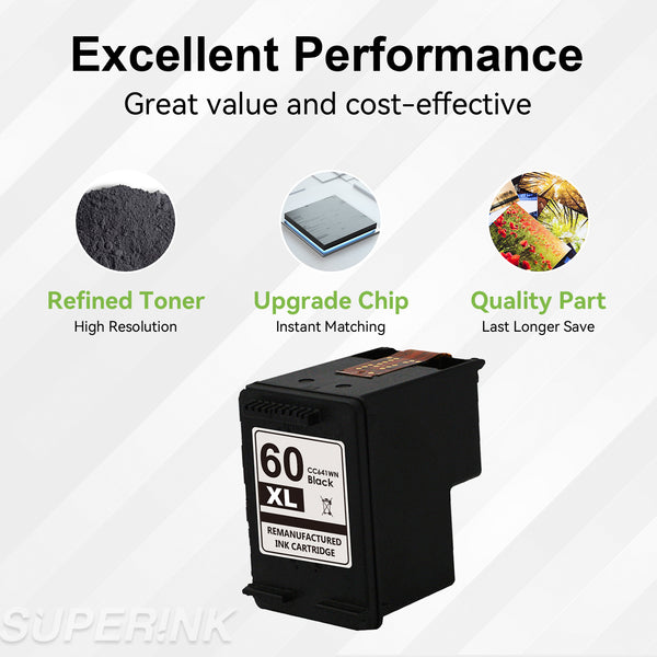 3-Pack Remanufactured HP 60XL Black & Color Ink Cartridges For Photosmart C4690 C4740 C4783