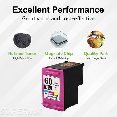 Compatible HP 60XL Tri-Color Ink Cartridge  (CC644WC) By Superink