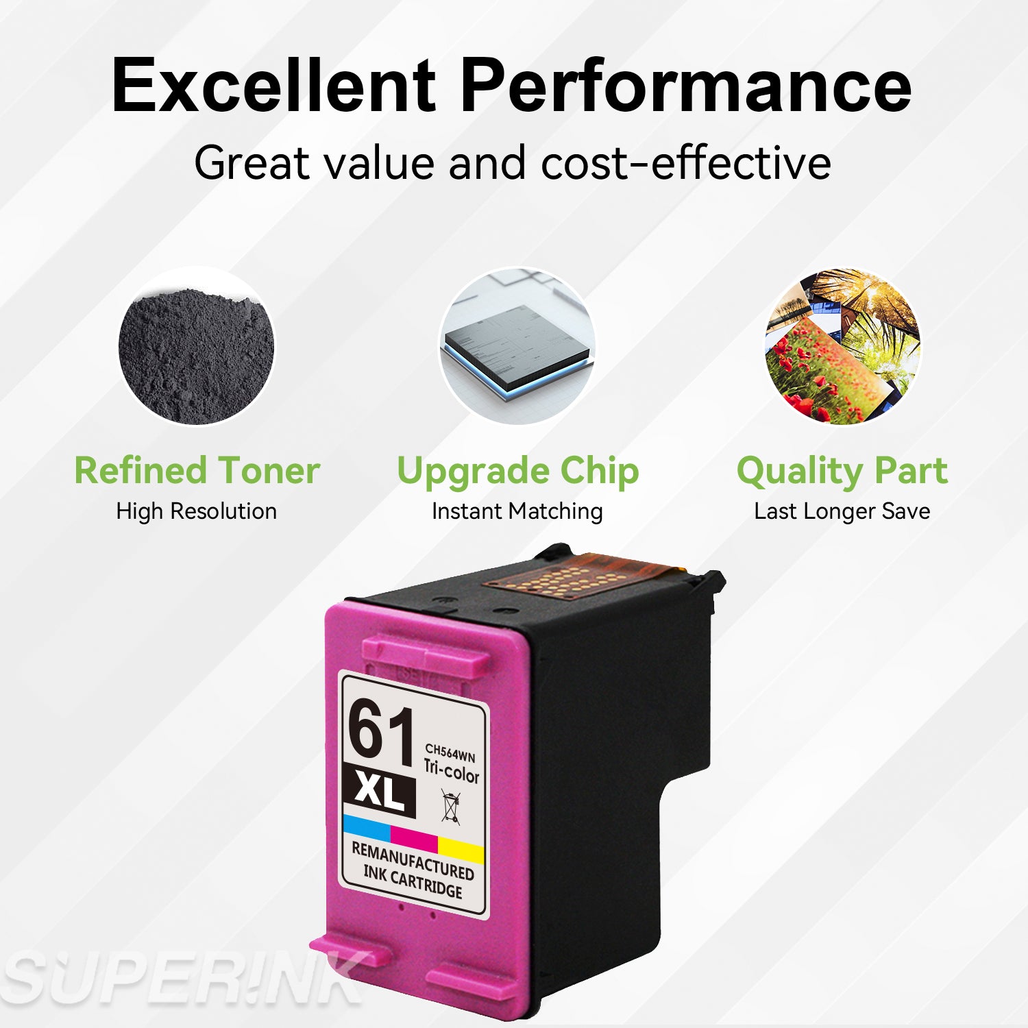 Compatible HP 61XL (CH564WN) Ink Cartridge Tri-Color by Superink