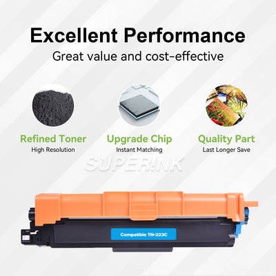 Compatible Brother TN223 Cyan Toner Cartridge WITH CHIP by Superink