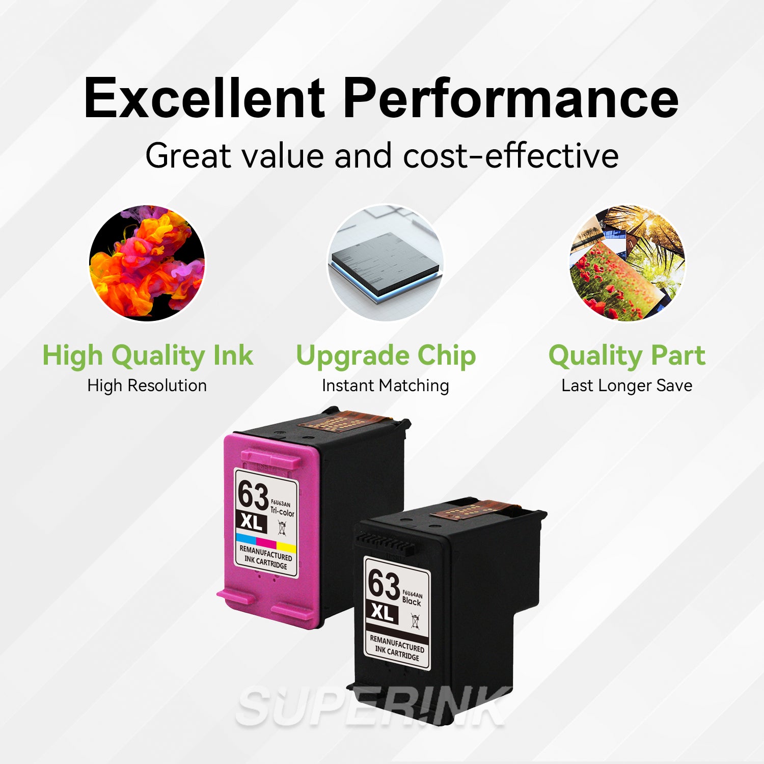 Compatible HP 63XL Ink Cartridge Combo Black/Tri-color By Superink