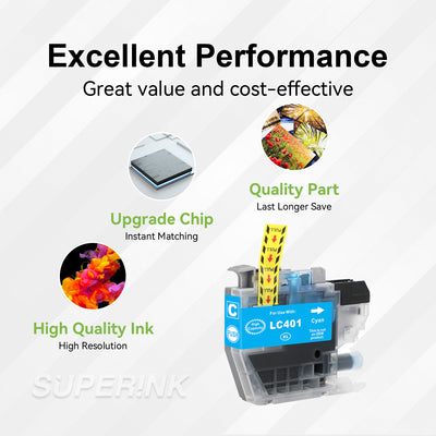 Compatible Brother LC401 Cyan Ink Cartridge High Yield by Superink