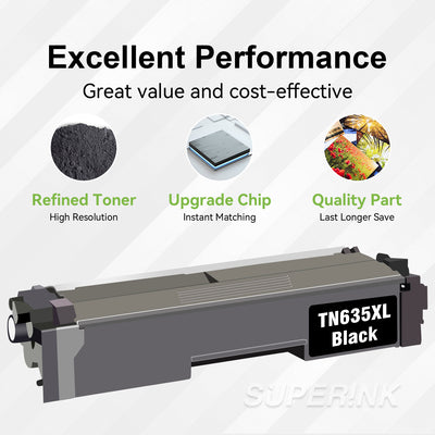 Compatible Brother TN635 / TN635XL Black Toner Cartridge High Yield