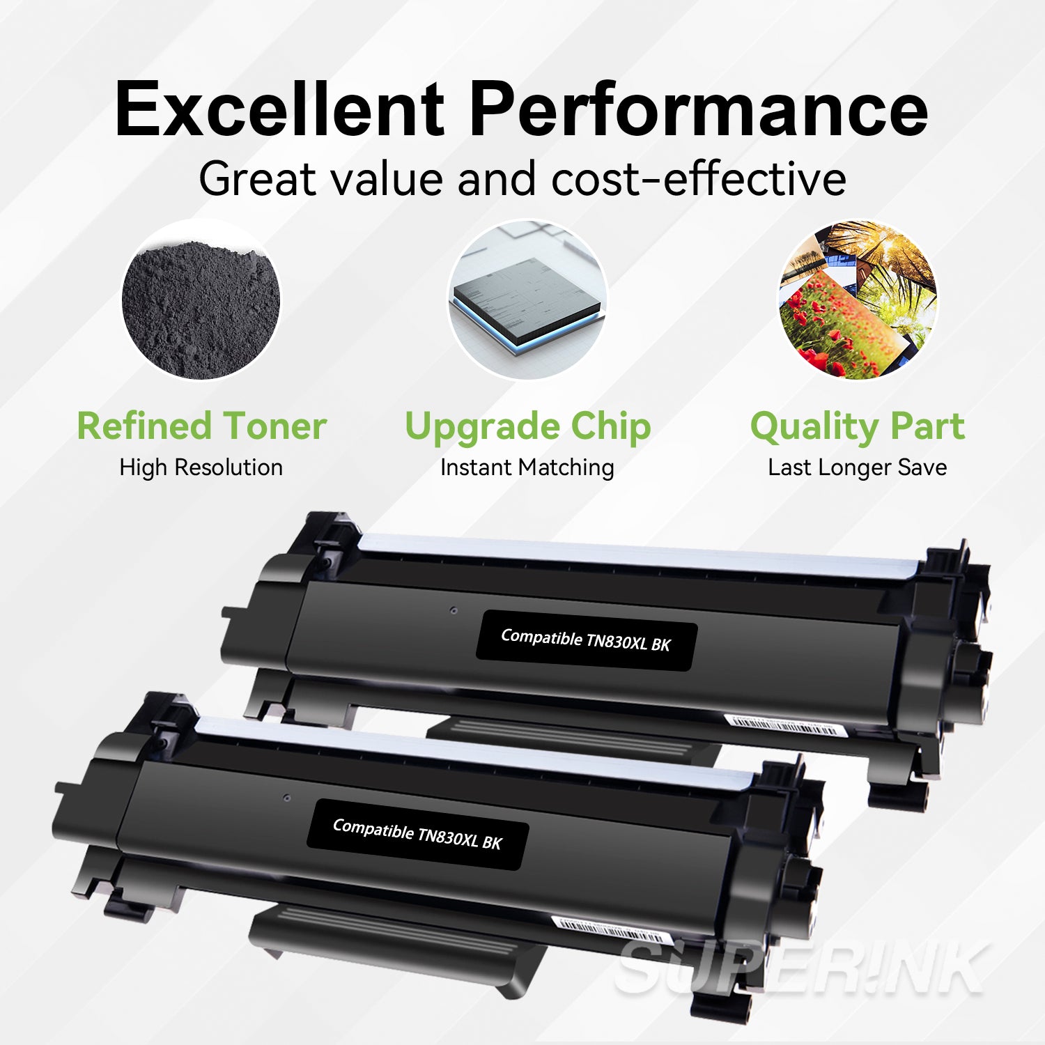 Compatible Brother TN830XL TN830 3000 Pages 2 Pack with chip by Superink