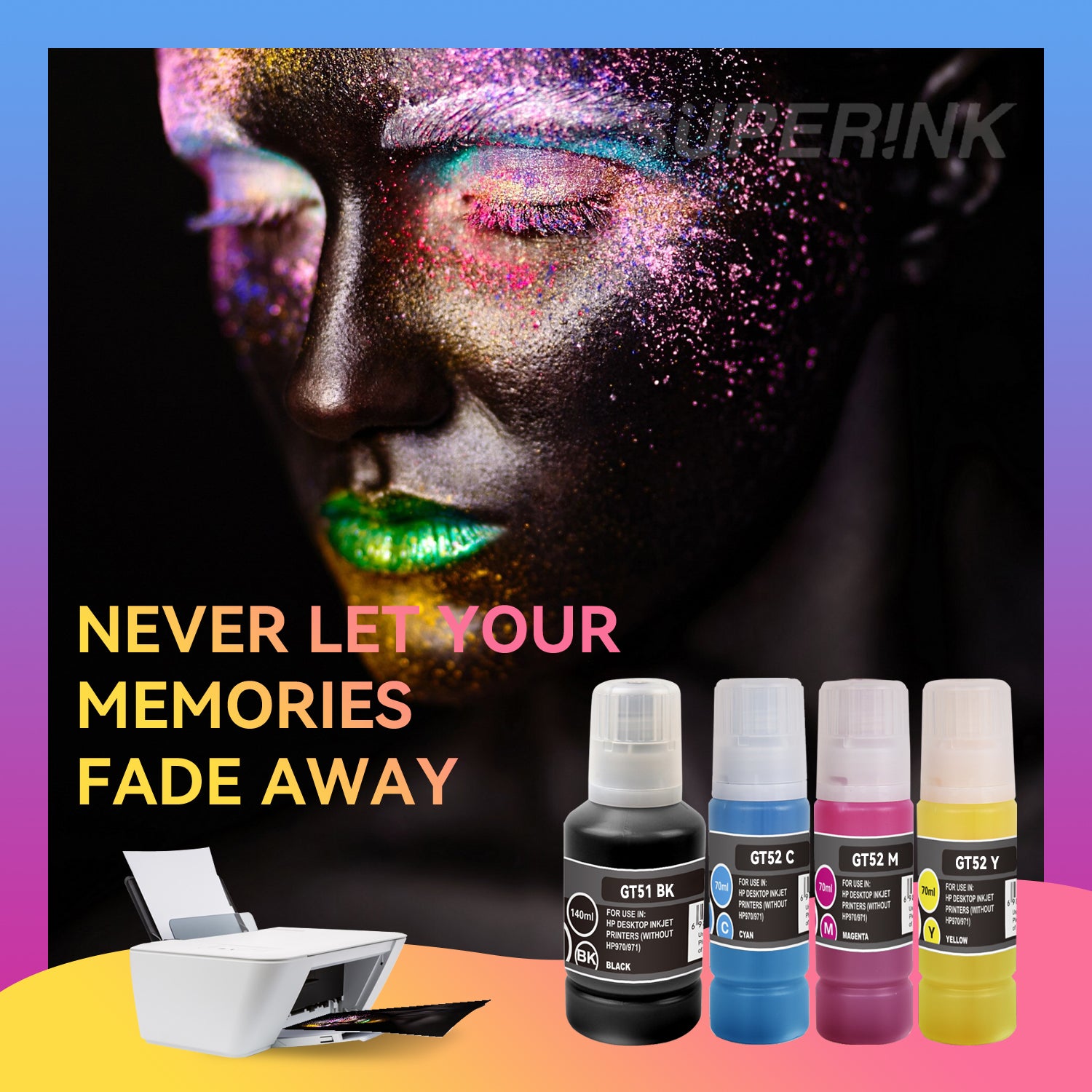 Compatible HP GT51 GT52 Combo Ink Bottle BK/C/M/Y by Superink