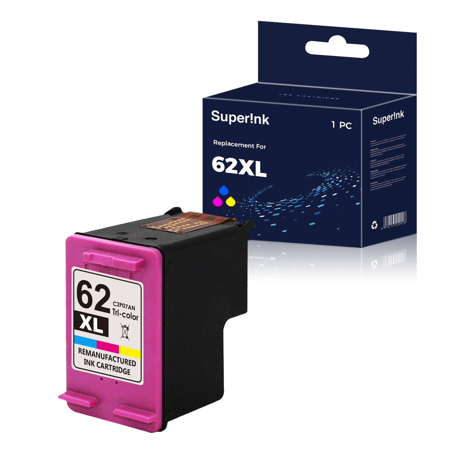 1 X Black + 1 X Colour Refilled Ink Cartridges Compatible with HP 62xl HP  62 XL