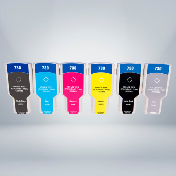 Compatible HP 730 300ml Ink Combo MBK/PBK/C/M/Y/GY - Superink.ca