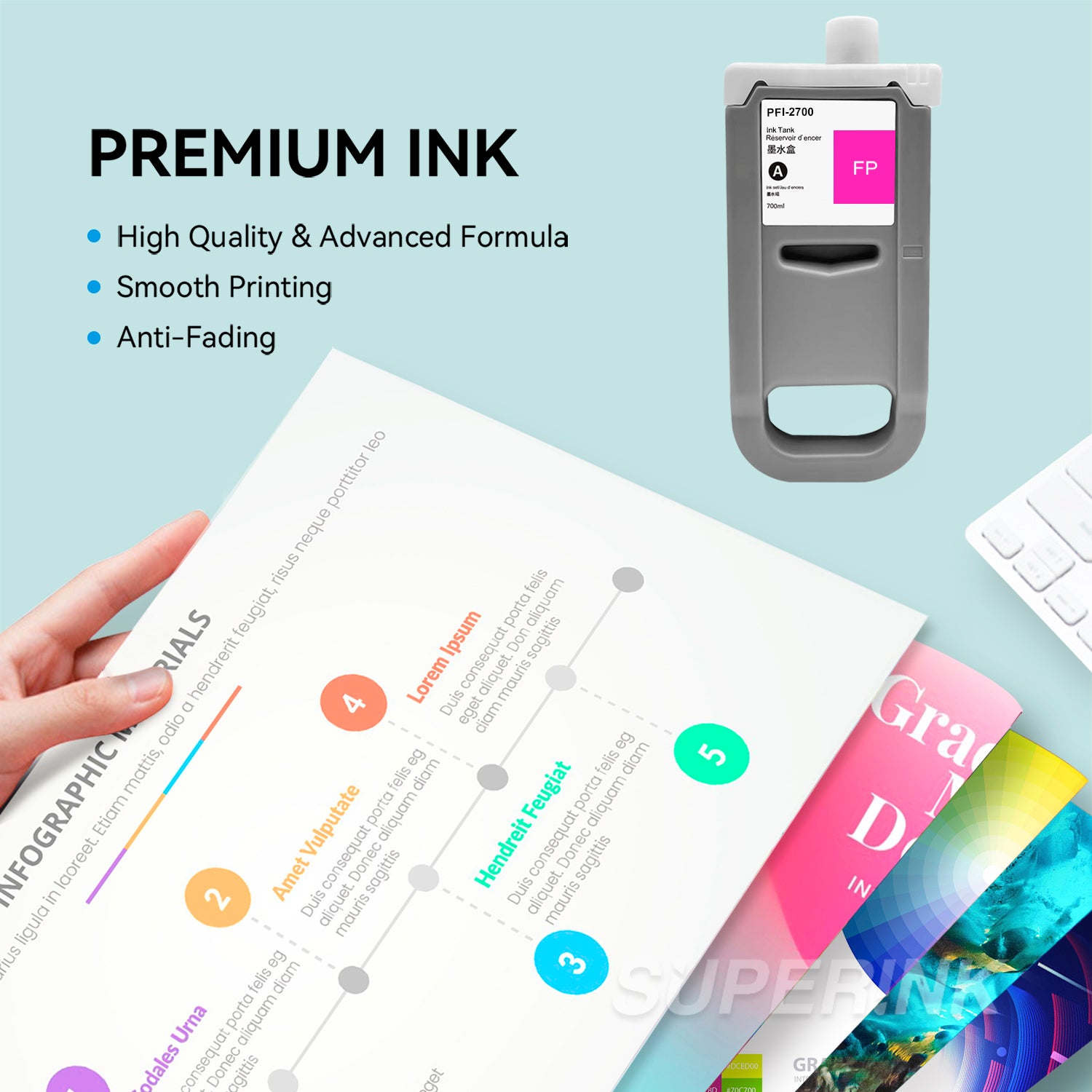 Compatible Canon PFI-2100 PFI-2300 PFI-2700 Fluorescent Pink Ink Cartridge By Superink