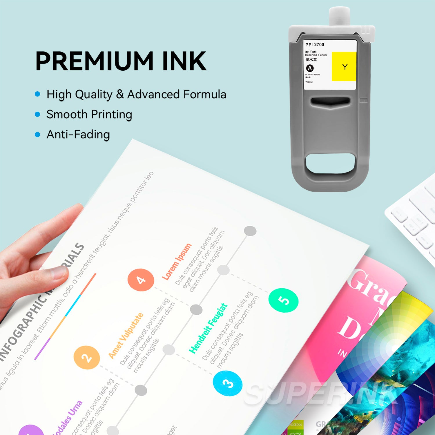 Compatible Canon PFI-2100 PFI-2300 PFI-2700 Yellow Ink Cartridge By Superink