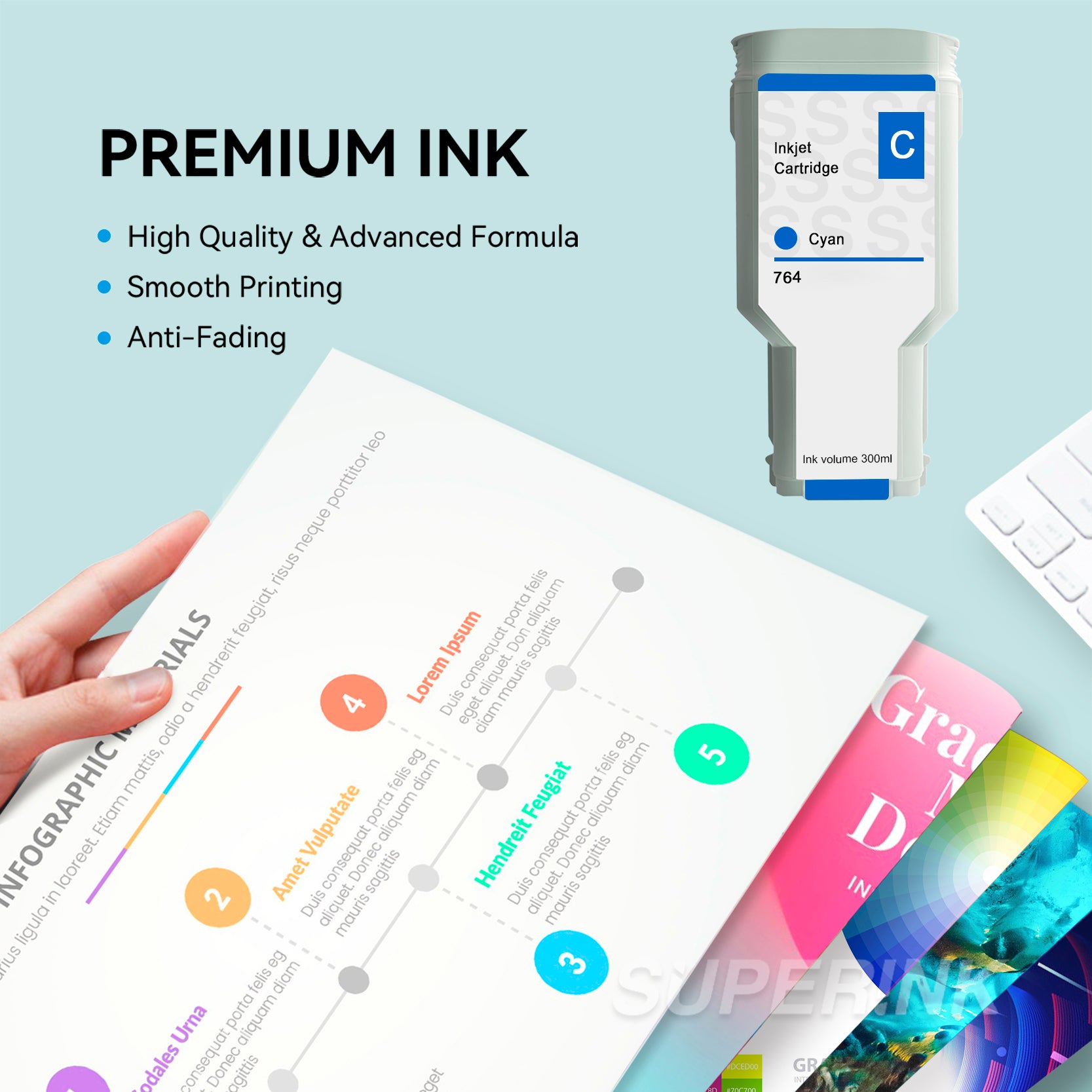 Compatible HP 764 C1Q13A Cyan 300ML Ink Cartridge