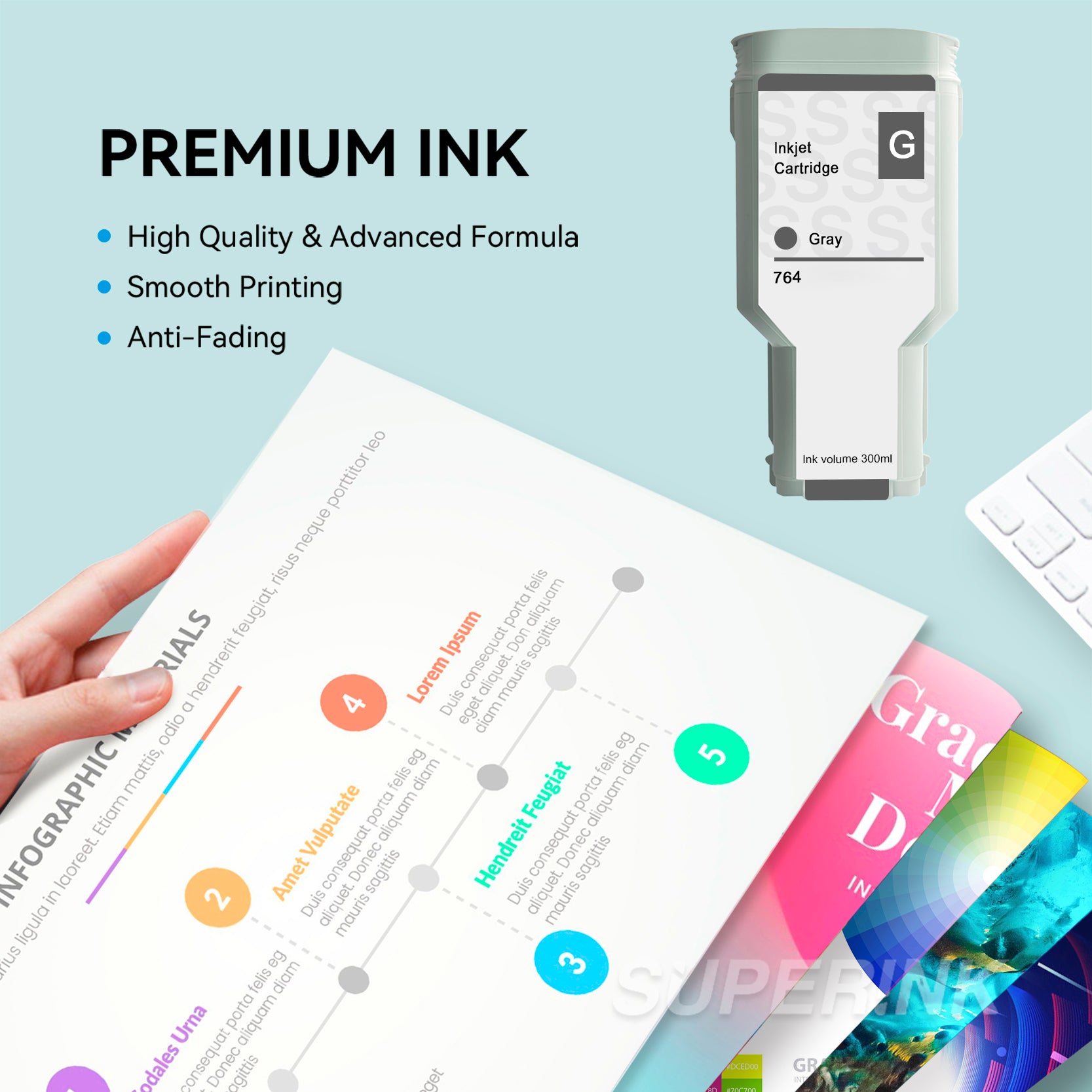 Compatible HP 764 Gray 300ML Ink Cartridge